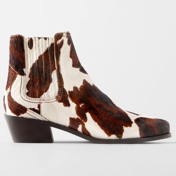Zara Shoes Zara Leather Heeled Cowboy Boots Animal Cow Print Poshmark